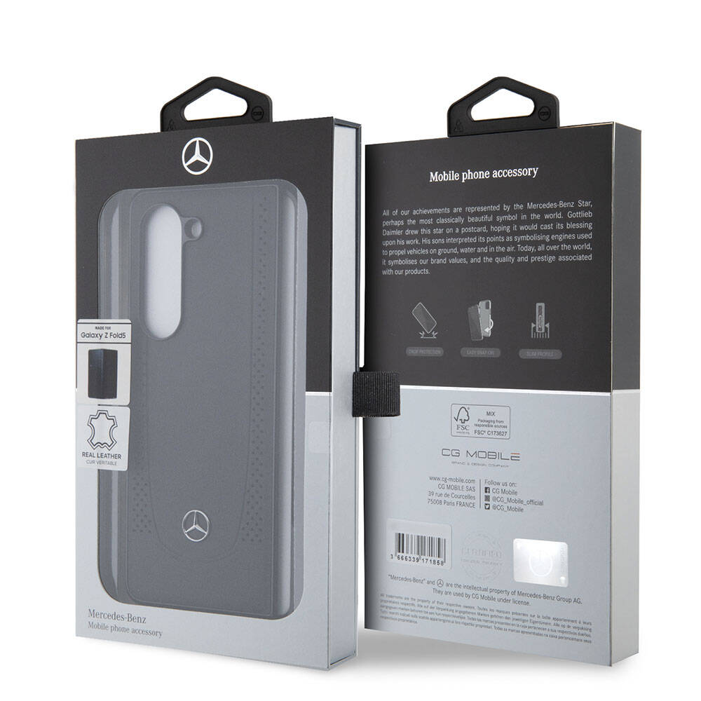 Galaxy Z Fold 5 Kılıf Mercedes Benz OrijinalLisanslı Metal Yıldız Logolu Urban Deri Kılıf