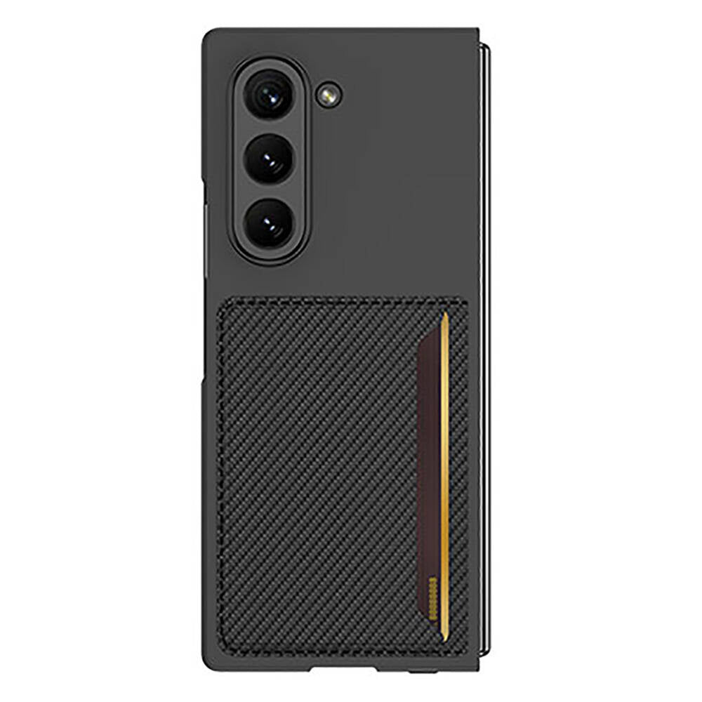 Galaxy Z Fold 6 Karbonfiber Arka Yüzey Zore Kartlıklı Z-Kart Kıpta Sert Kılıf