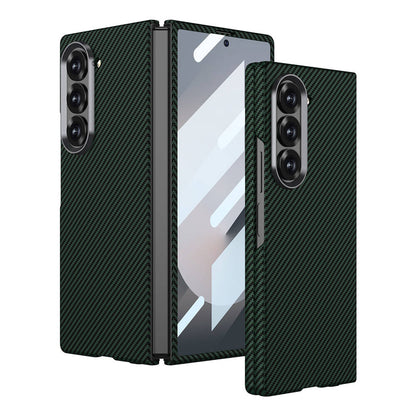 Galaxy Z Fold 6 Kılıf Kamera Korumalı Karbon Fiber Tasarımlı Arka Yüzey Zore Kıpta Karbon Kılıf
