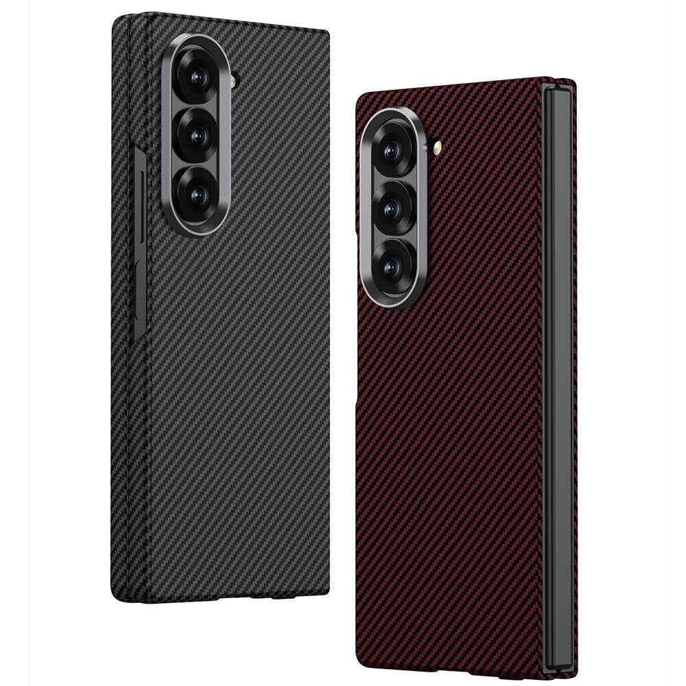 Galaxy Z Fold 6 Kılıf Kamera Korumalı Karbon Fiber Tasarımlı Arka Yüzey Zore Kıpta Karbon Kılıf