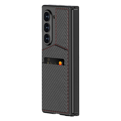 Galaxy Z Fold 6 Kılıf Karbon Fiber Kartlıklı Zore Kıpta Dik Açılan Kartlıklı Kılıf