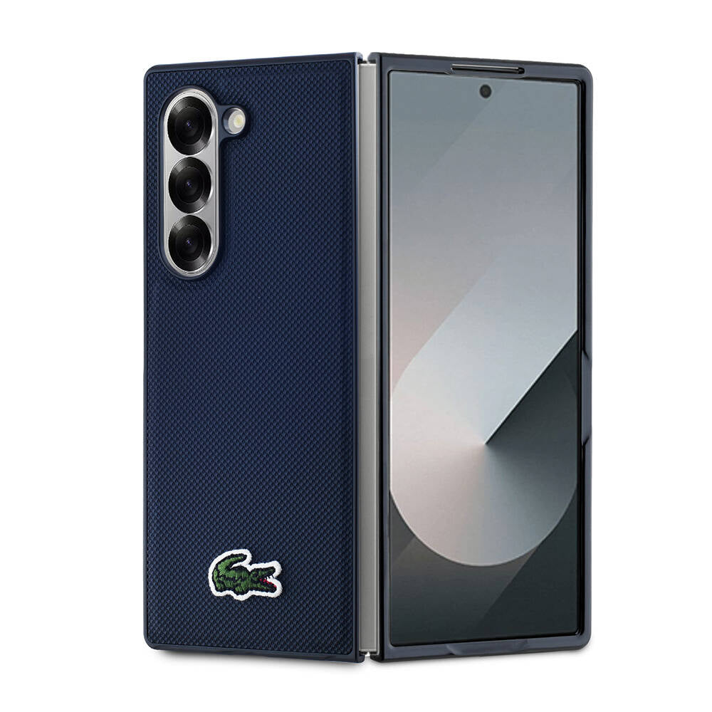 Galaxy Z Fold 6 Kılıf Lacoste orijinal Lisanslı M-safe Şarj Özellikli Pike Desenli Arka Yüzey İkonik Timsah Dokuma Logolu Kılıf