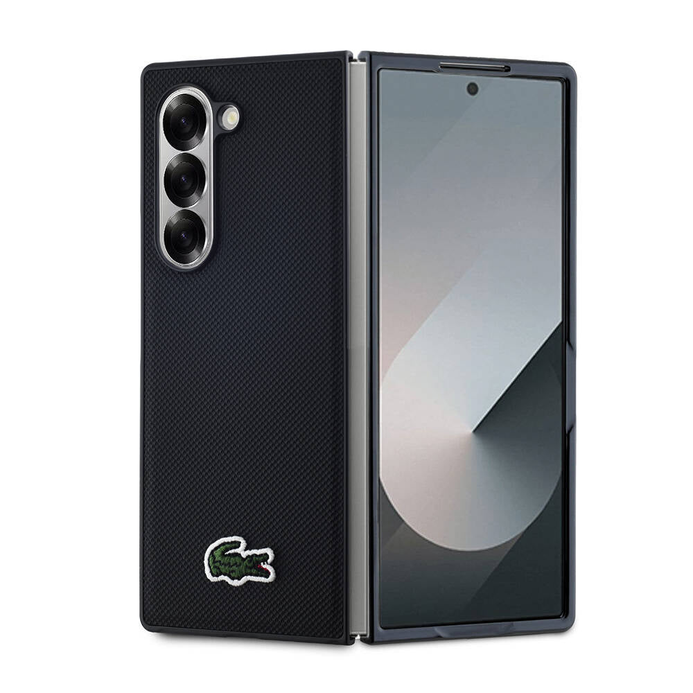 Galaxy Z Fold 6 Kılıf Lacoste orijinal Lisanslı PU Pike Desenli Arka Yüzey İkonik Timsah Dokuma Logolu Kılıf