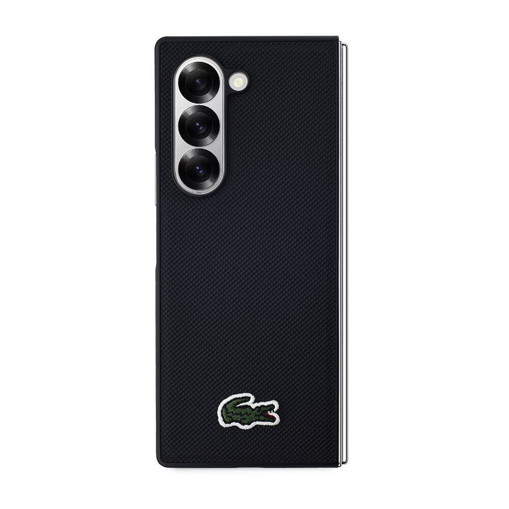 Galaxy Z Fold 6 Kılıf Lacoste orijinal Lisanslı PU Pike Desenli Arka Yüzey İkonik Timsah Dokuma Logolu Kılıf