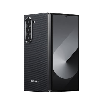 Galaxy Z Fold 6 Kılıf M-safe Şarj Özellikli 600D Aramid Fiber Pitaka Ultra-Slim Classic Serisi Black-Grey Twill Kılıf