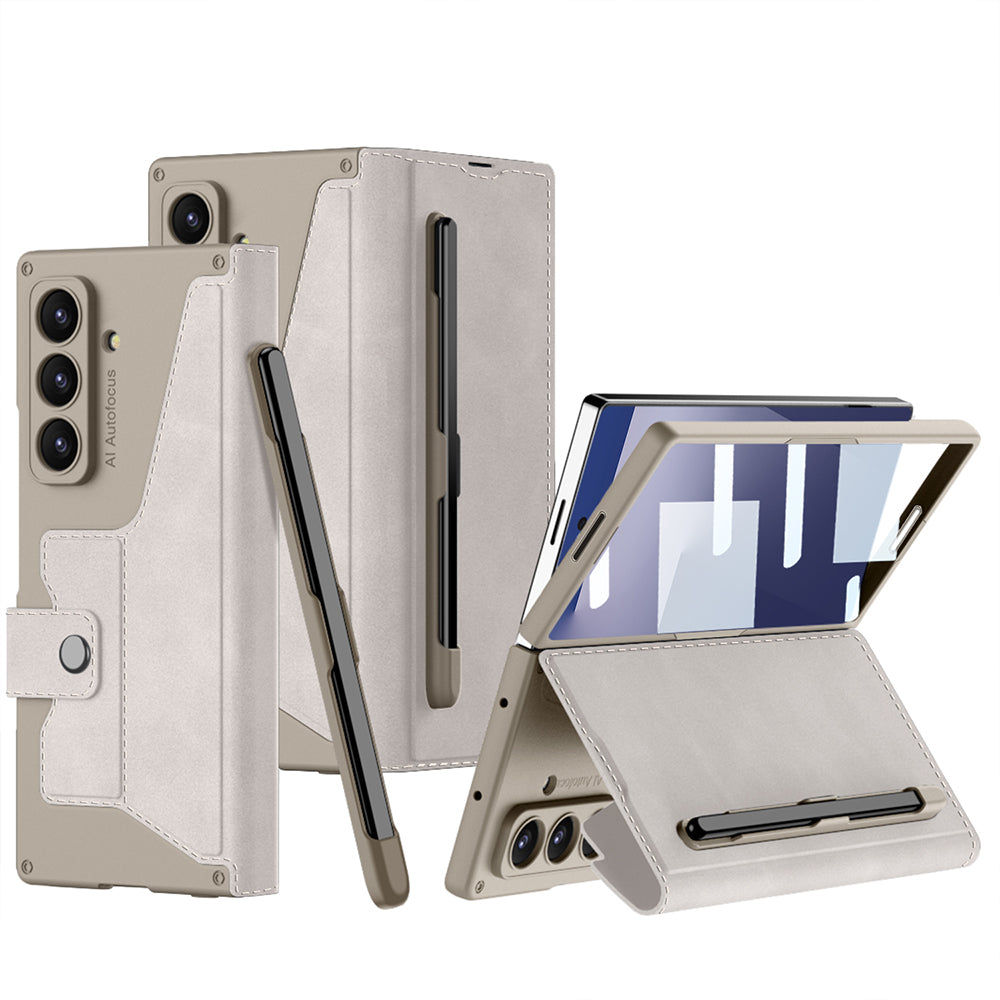 Galaxy Z Fold 7 Kılıf Kamera Korumalı Kadife Tasarımlı Zore Kıpta Kalem Bölmeli Fest Kılıf