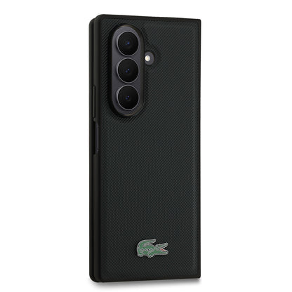 Galaxy Z Fold 7 Kılıf Lacoste Orijinal Lisanslı M-safe Şarj Özellikli Pike Desenli Arka Yüzey İkonik Timsah Metal Logolu Kılıf