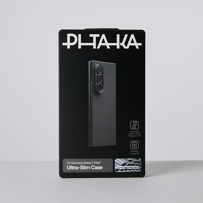 Galaxy Z Fold 7 Kılıf M-safe Şarj Özellikli 600D Aramid Fiber Pitaka Ultra-Slim Classic Serisi Black-Grey Twill Kılıf