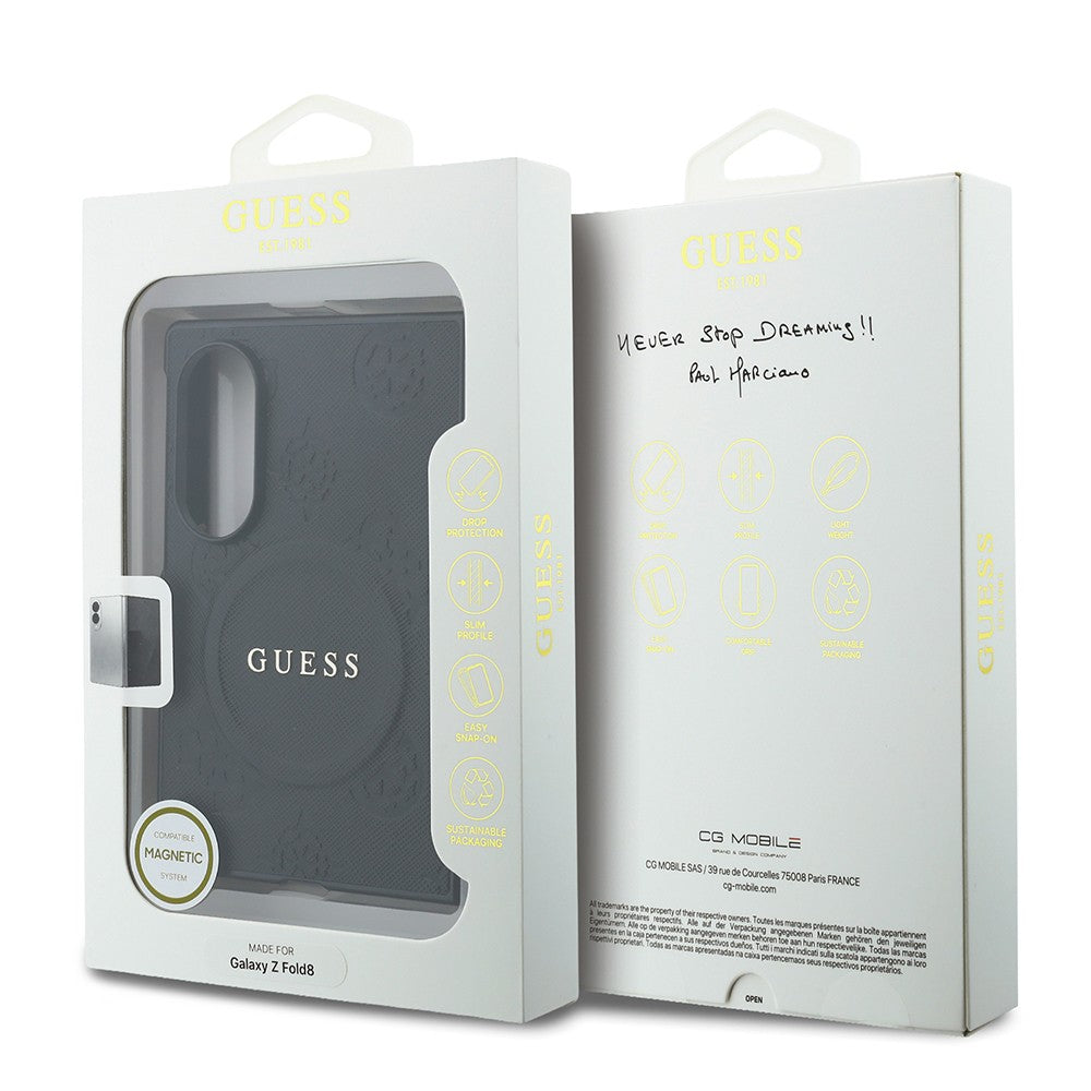 Galaxy Z Fold 8 Kılıf Guess Orijinal Lisanslı M-safe Şarj Özellikli Peony Sıcak Baskılı Klasik Yazı Logolu Saffiano Kılıf