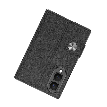 Galaxy Z Fold 8 Kılıf Karbon Fiber Tasarımlı Magnetik Tokalı Kartlıklı Zore Kıpta Zegna Kılıf
