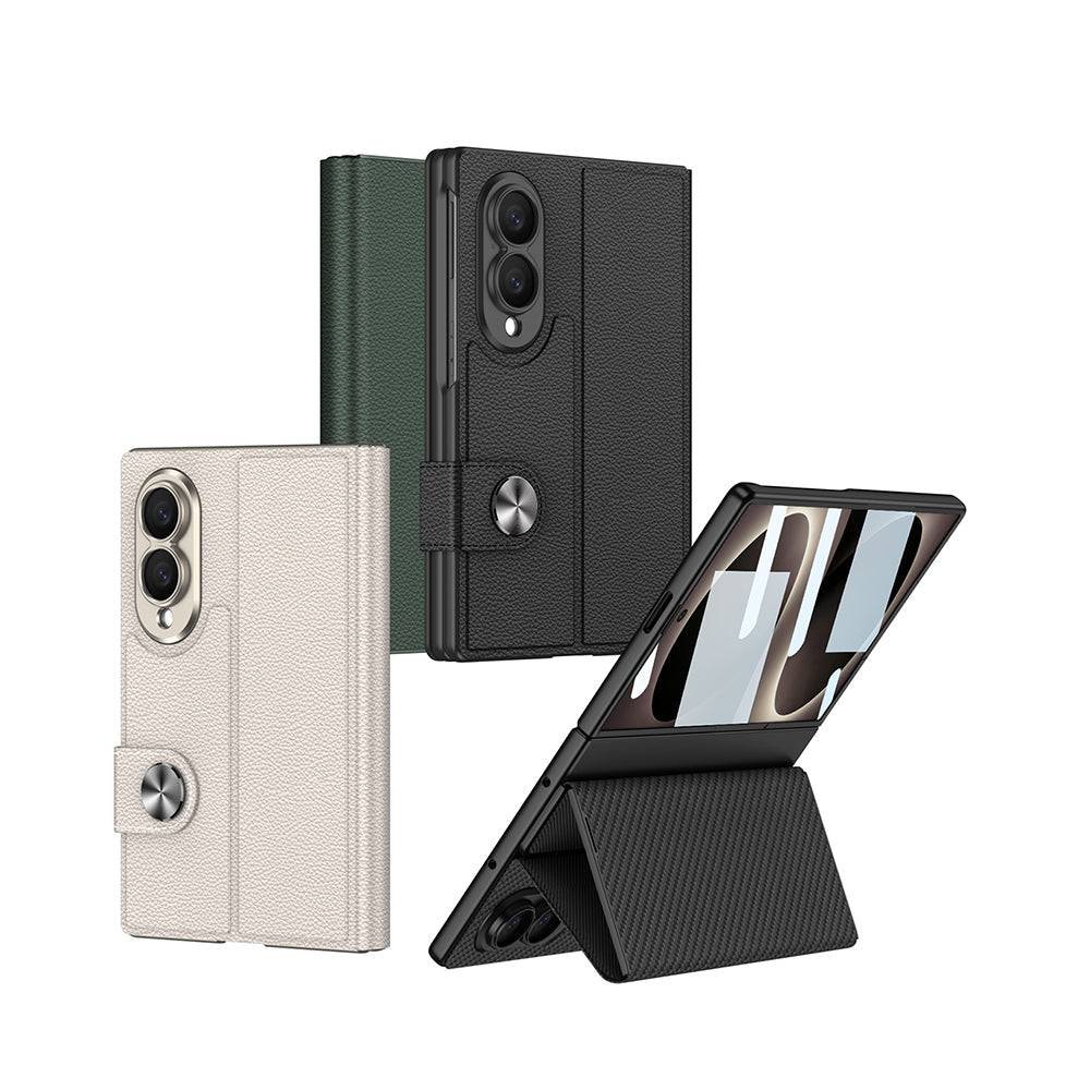 Galaxy Z Fold 8 Kılıf Karbon Fiber Tasarımlı Magnetik Tokalı Kartlıklı Zore Kıpta Zegna Kılıf