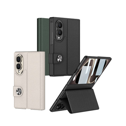 Galaxy Z Fold 8 Kılıf Karbon Fiber Tasarımlı Magnetik Tokalı Kartlıklı Zore Kıpta Zegna Kılıf