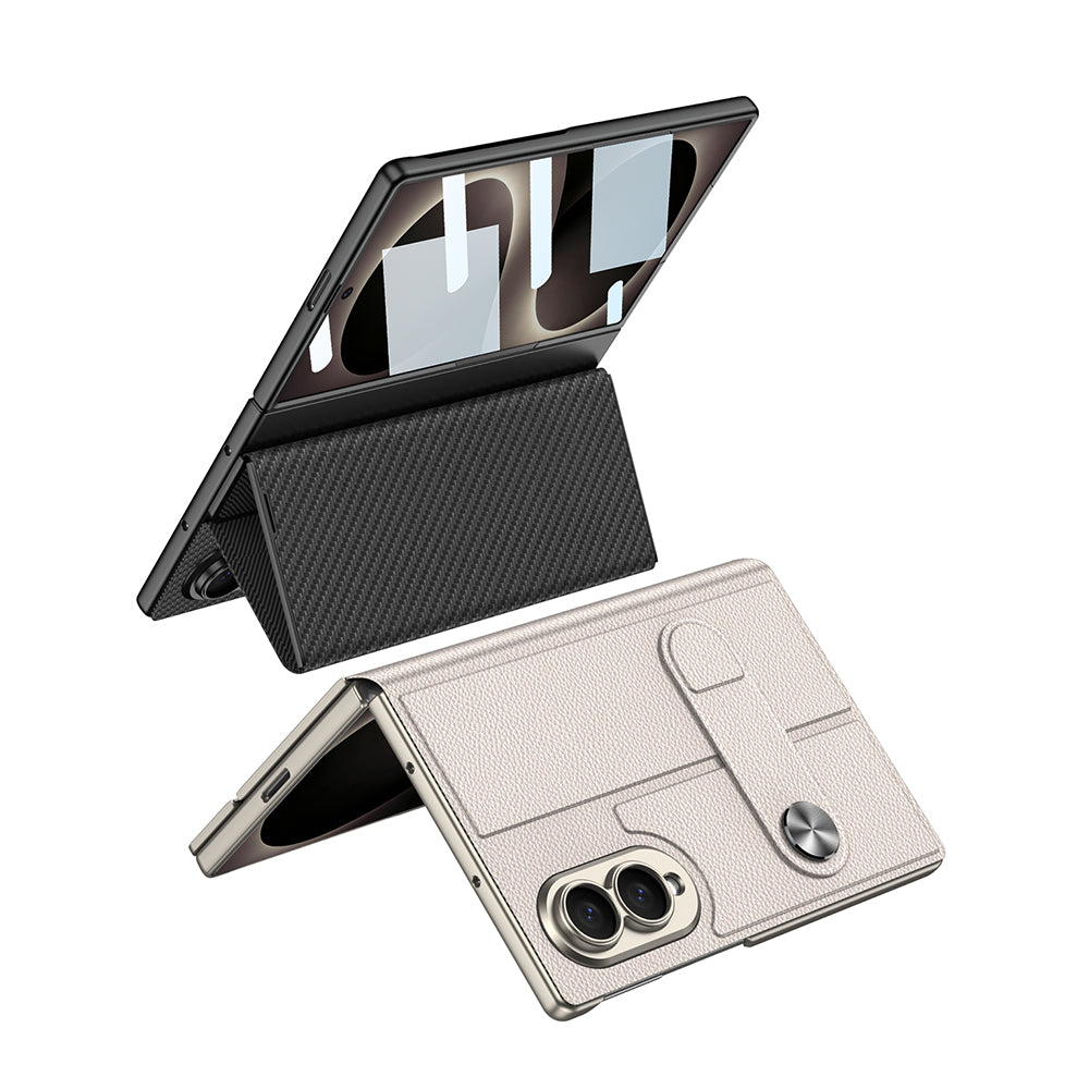 Galaxy Z Fold 8 Kılıf Karbon Fiber Tasarımlı Magnetik Tokalı Kartlıklı Zore Kıpta Zegna Kılıf