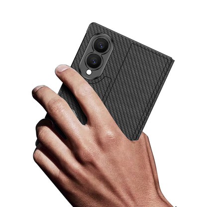 Galaxy Z Fold 8 Kılıf Karbon Fiber Tasarımlı Magnetik Tokalı Kartlıklı Zore Kıpta Zegna Kılıf