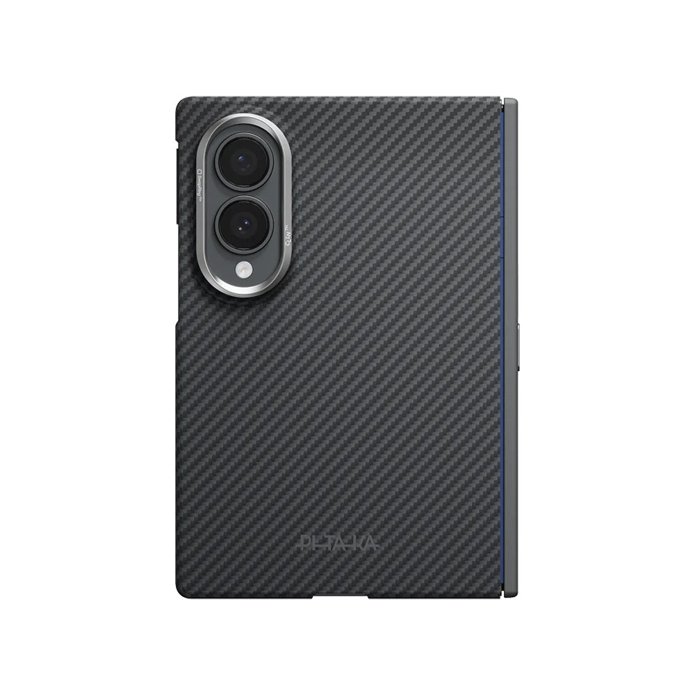 Galaxy Z Fold 8 Kılıf M-safe Şarj Özellikli 600D Aramid Karbon Fiber Menteşe Butonlu Pitaka Black-Grey Twill Kılıf