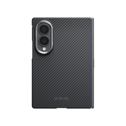 Galaxy Z Fold 8 Kılıf M-safe Şarj Özellikli 600D Aramid Karbon Fiber Menteşe Butonlu Pitaka Black-Grey Twill Kılıf