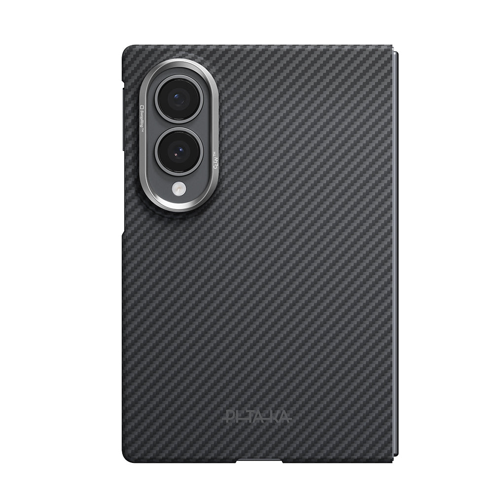 Galaxy Z Fold 8 Kılıf M-safe Şarj Özellikli 600D Aramid Karbon Fiber Pitaka Edge Serisi Black-Grey Twill Kılıf