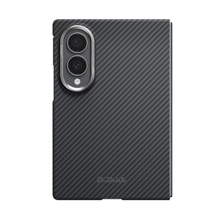 Galaxy Z Fold 8 Kılıf M-safe Şarj Özellikli 600D Aramid Karbon Fiber Pitaka Edge Serisi Black-Grey Twill Kılıf