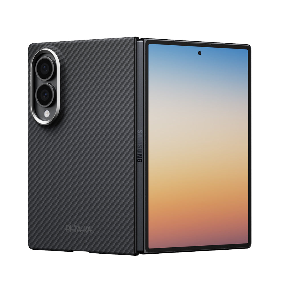 Galaxy Z Fold 8 Kılıf M-safe Şarj Özellikli 600D Aramid Karbon Fiber Pitaka Edge Serisi Black-Grey Twill Kılıf