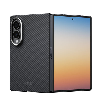 Galaxy Z Fold 8 Kılıf M-safe Şarj Özellikli 600D Aramid Karbon Fiber Pitaka Edge Serisi Black-Grey Twill Kılıf