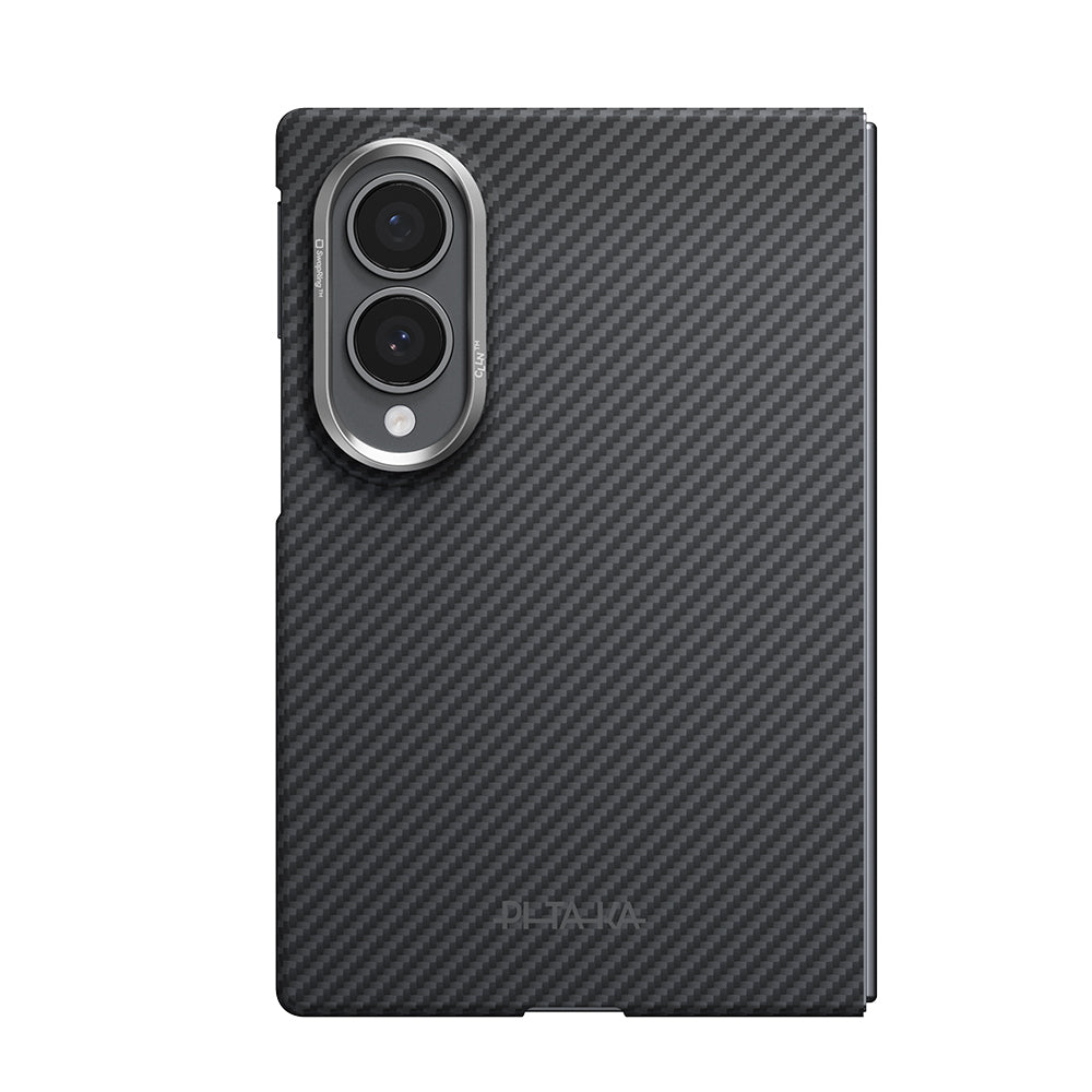 Galaxy Z Fold 8 Kılıf M-safe Şarj Özellikli 600D Aramid Karbon Fiber Pitaka Edge Serisi Black-Grey Twill Kılıf