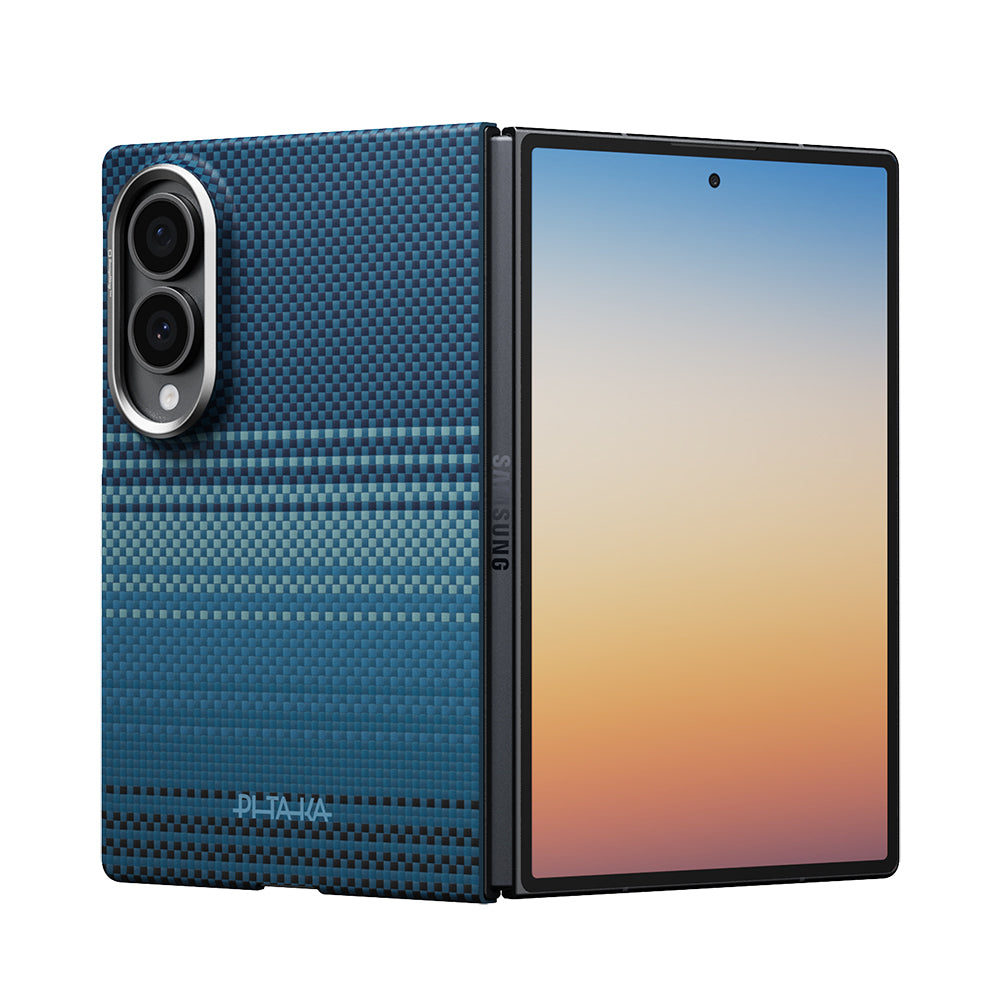 Galaxy Z Fold 8 Kılıf M-safe Şarj Özellikli Aramid Karbon Fiber Pitaka Tactile Woven Sunset-Moonrise Serisi Kılıf
