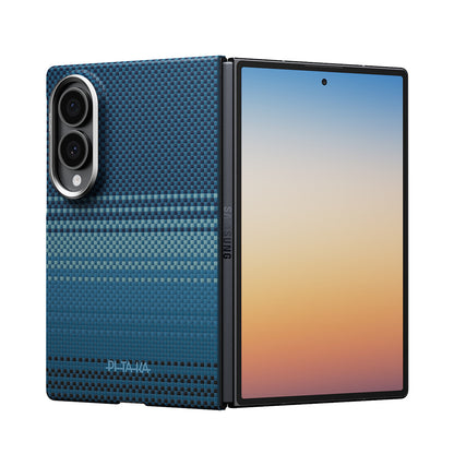 Galaxy Z Fold 8 Kılıf M-safe Şarj Özellikli Aramid Karbon Fiber Pitaka Tactile Woven Sunset-Moonrise Serisi Kılıf
