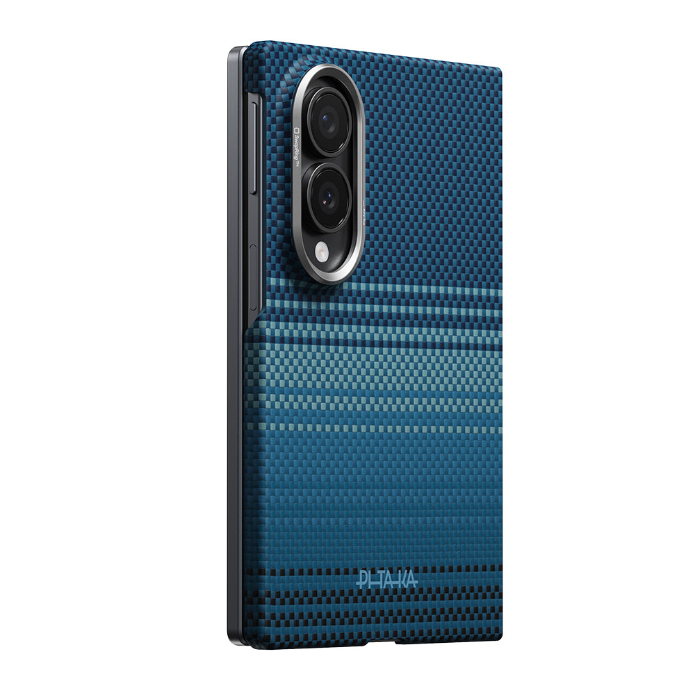 Galaxy Z Fold 8 Kılıf M-safe Şarj Özellikli Aramid Karbon Fiber Pitaka Tactile Woven Sunset-Moonrise Serisi Kılıf