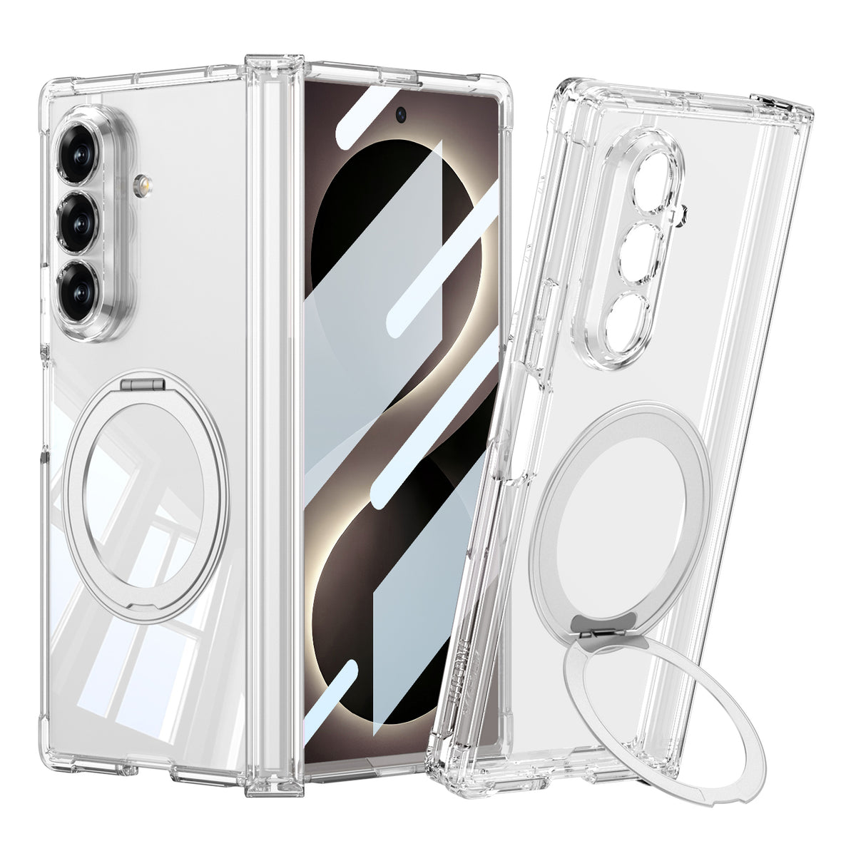 Galaxy Z Fold 8 Ultra Kılıf M-safe Şarj Özellikli Zore Kıpta KPT-09 Ring Standlı Şeffaf Sert PC Kılıf