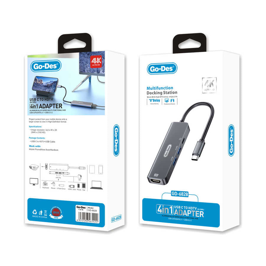 Go Des GD-6828 Type-c to HDTV 4 in 1 Dönüştürücü Adaptör