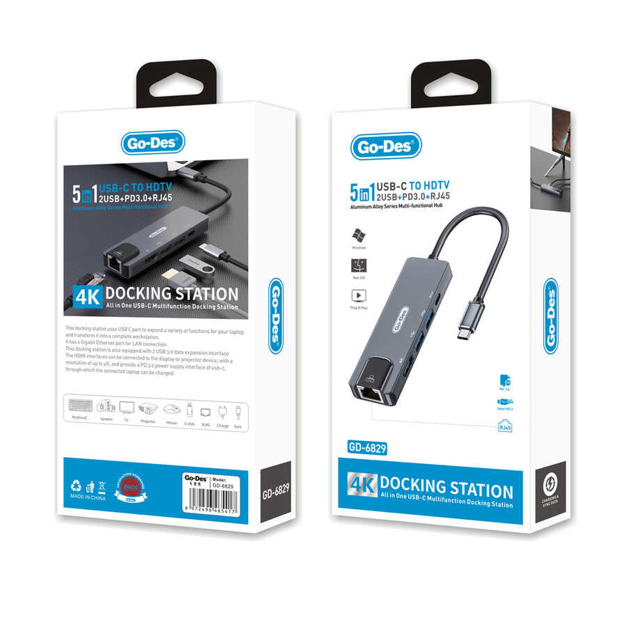 Go Des GD-6829 Type-c to HDTV 5 in 1 Dönüştürücü Adaptör