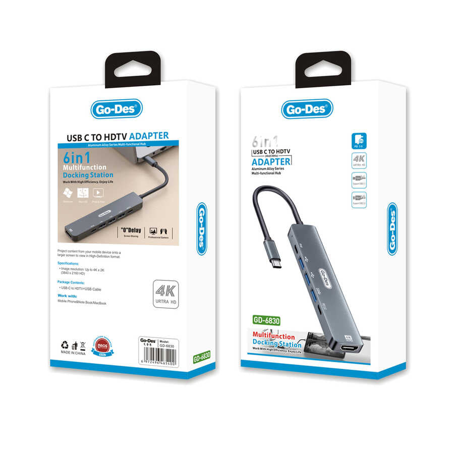 Go Des GD-6830 Type-c to HDTV 6 in 1 Dönüştürücü Adaptör