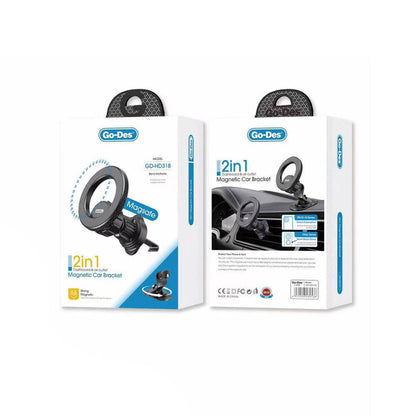 Go Des GD-HD318 M-safe Magnetik 360° Dönebilen 2in1 Havalandırma ve Düz Zemin Telefon Tutucu