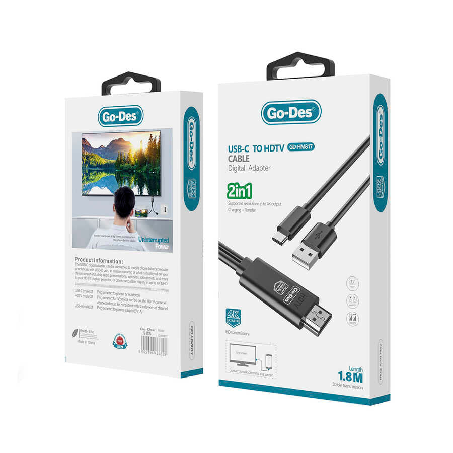 Go Des GD-HM817 2 in 1 4K UHD HDMI Kablo