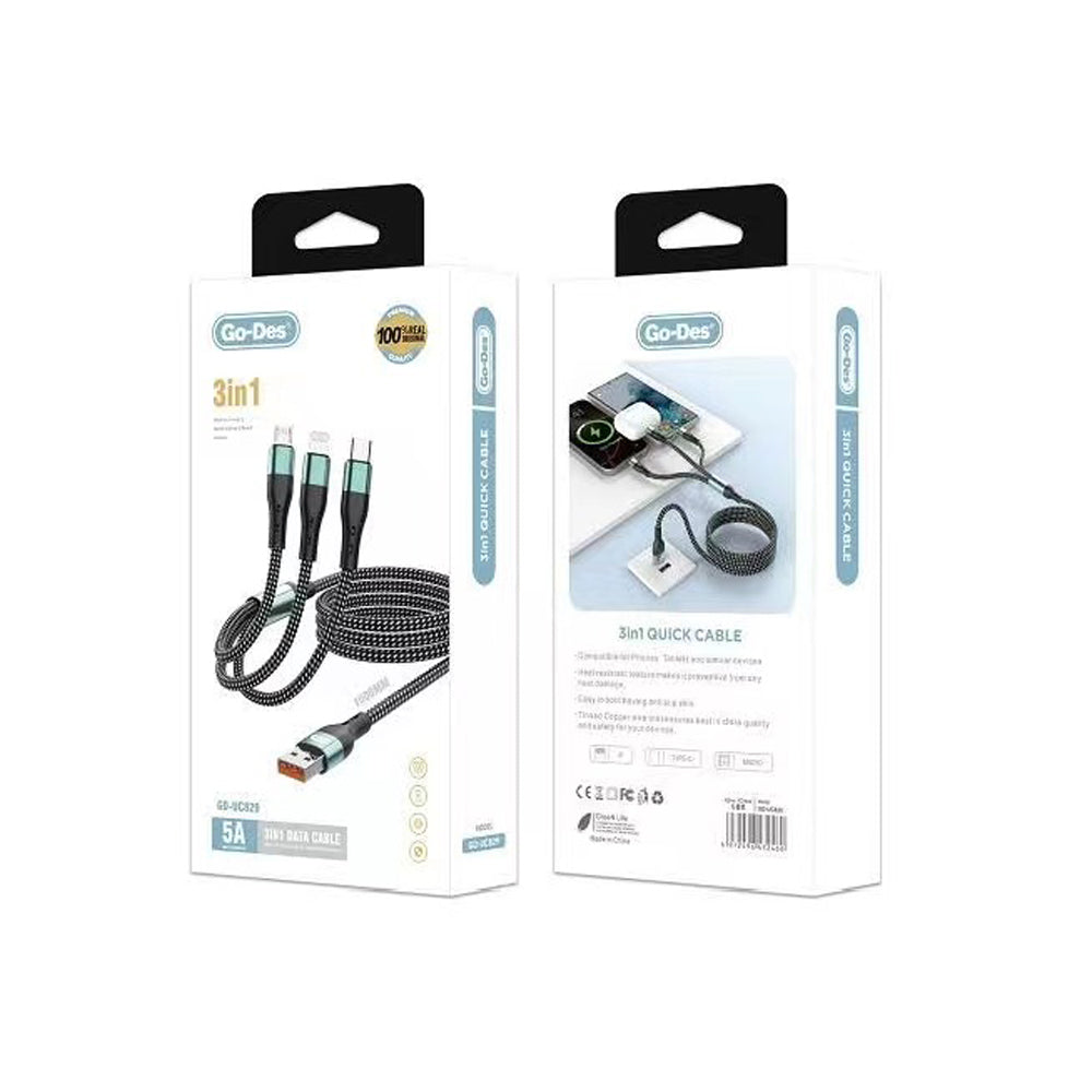 Go Des GD-UC829 3in1 Lightning – Type-C – Micro Hızlı Şarj Kablosu 1M