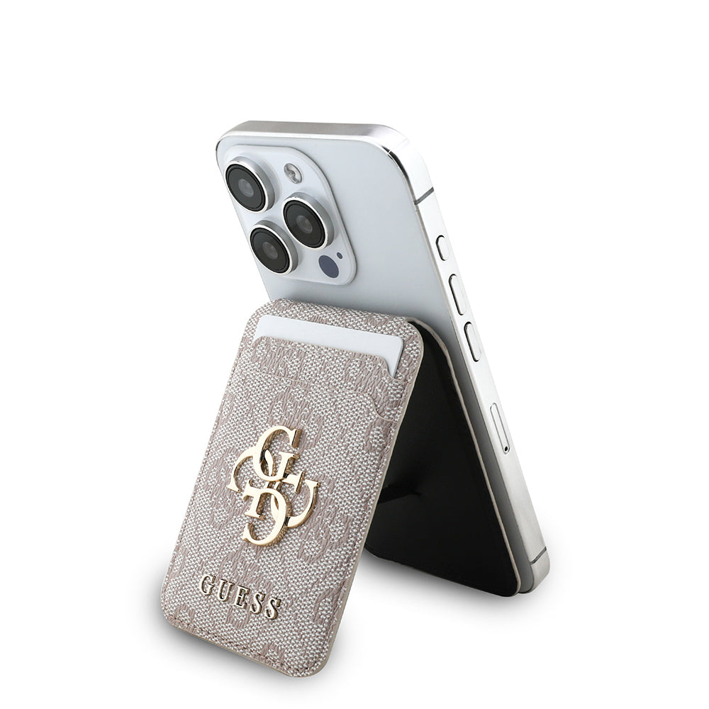 Guess Orijinal Lisanslı PU Deri 4G Desenli Metal Büyük 4G ve Yazı Logolu Standlı Magnetik Kartlık