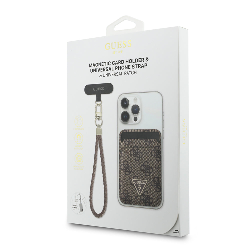 Guess Orijinal Lisanslı 2in1 Bilek Askı İpli 4G Desenli Metal Üçgen Logolu Magnetik Kartlık
