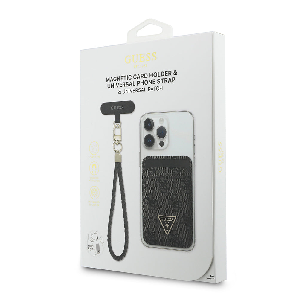 Guess Orijinal Lisanslı 2in1 Bilek Askı İpli 4G Desenli Metal Üçgen Logolu Magnetik Kartlık