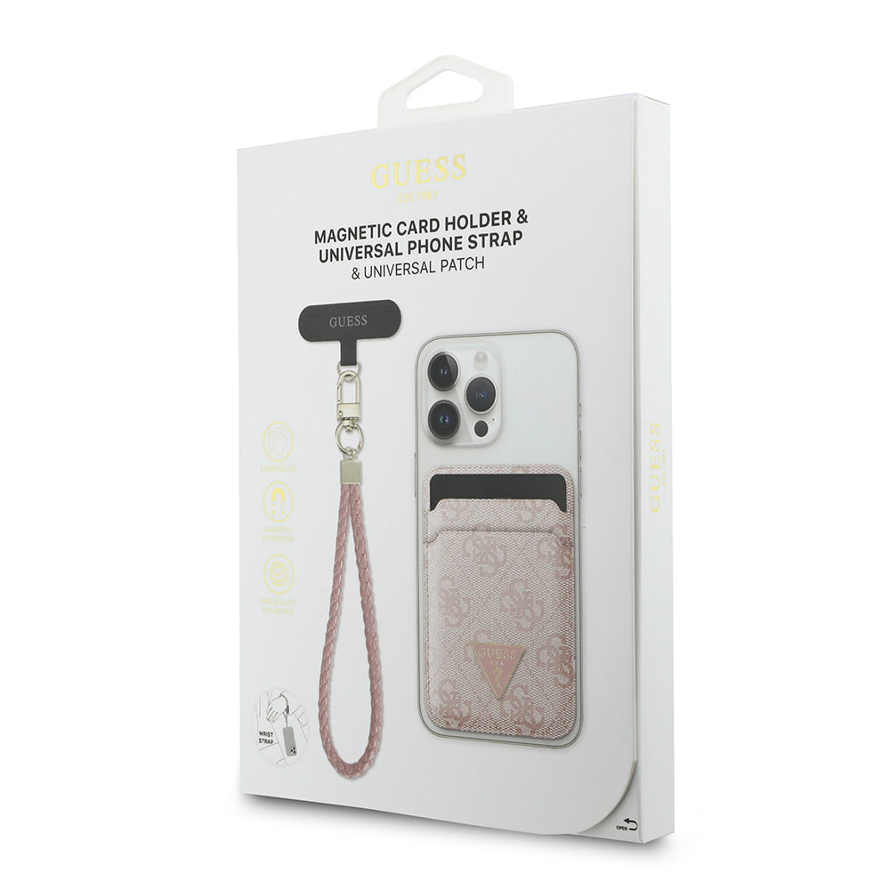 Guess Orijinal Lisanslı 2in1 Bilek Askı İpli 4G Desenli Metal Üçgen Logolu Magnetik Kartlık