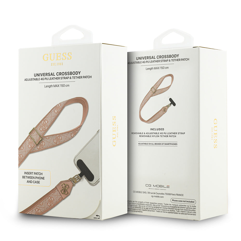 Guess Orijinal Lisanslı 4G Desen ve Metal Logolu Çapraz Vücut Telefon Askı Kayışı 150cm
