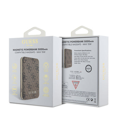 Guess Orijinal Lisanslı Dijital Led Göstergeli PU Deri 4G Desenli Metal Yazı Logolu Powerbank 5000mAh 15W