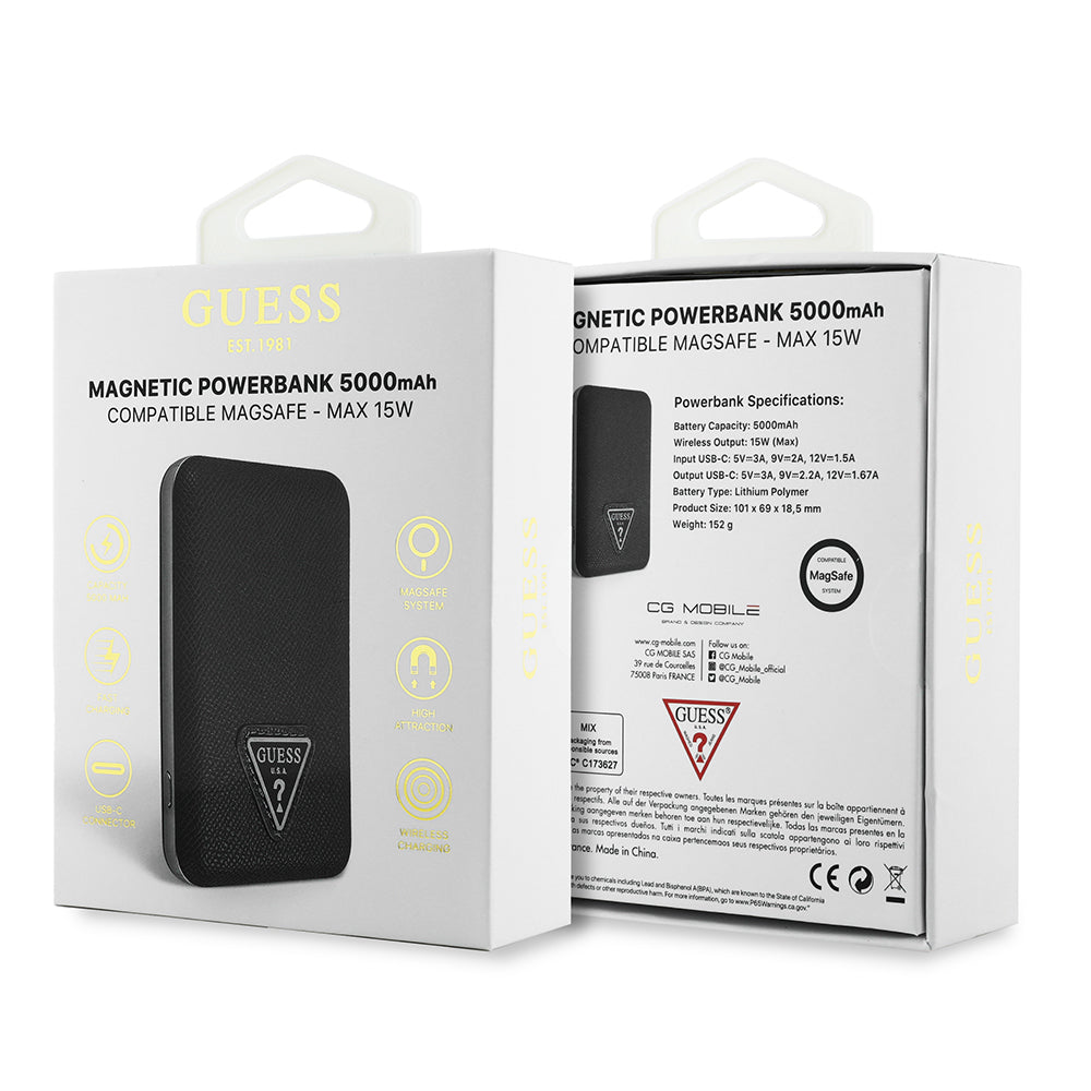 Guess Orijinal Lisanslı Dijital Led Göstergeli PU Deri Yüzey Üçgen Logolu Powerbank 5000mAh 15W