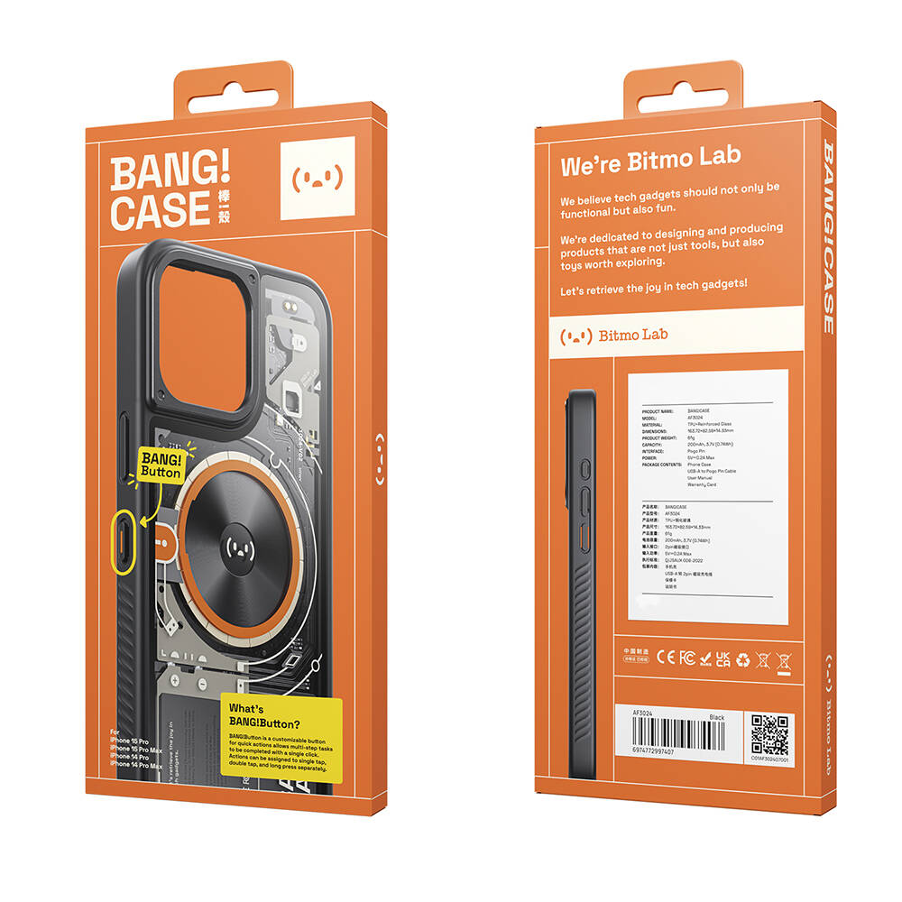 iPhone 15 Pro Max Kılıf Özelleştirilebilir 3 Fonksiyonlu Bluetooth Bağlantılı Bitmo Lab Bangcase Akıllı M-safe Kılıf