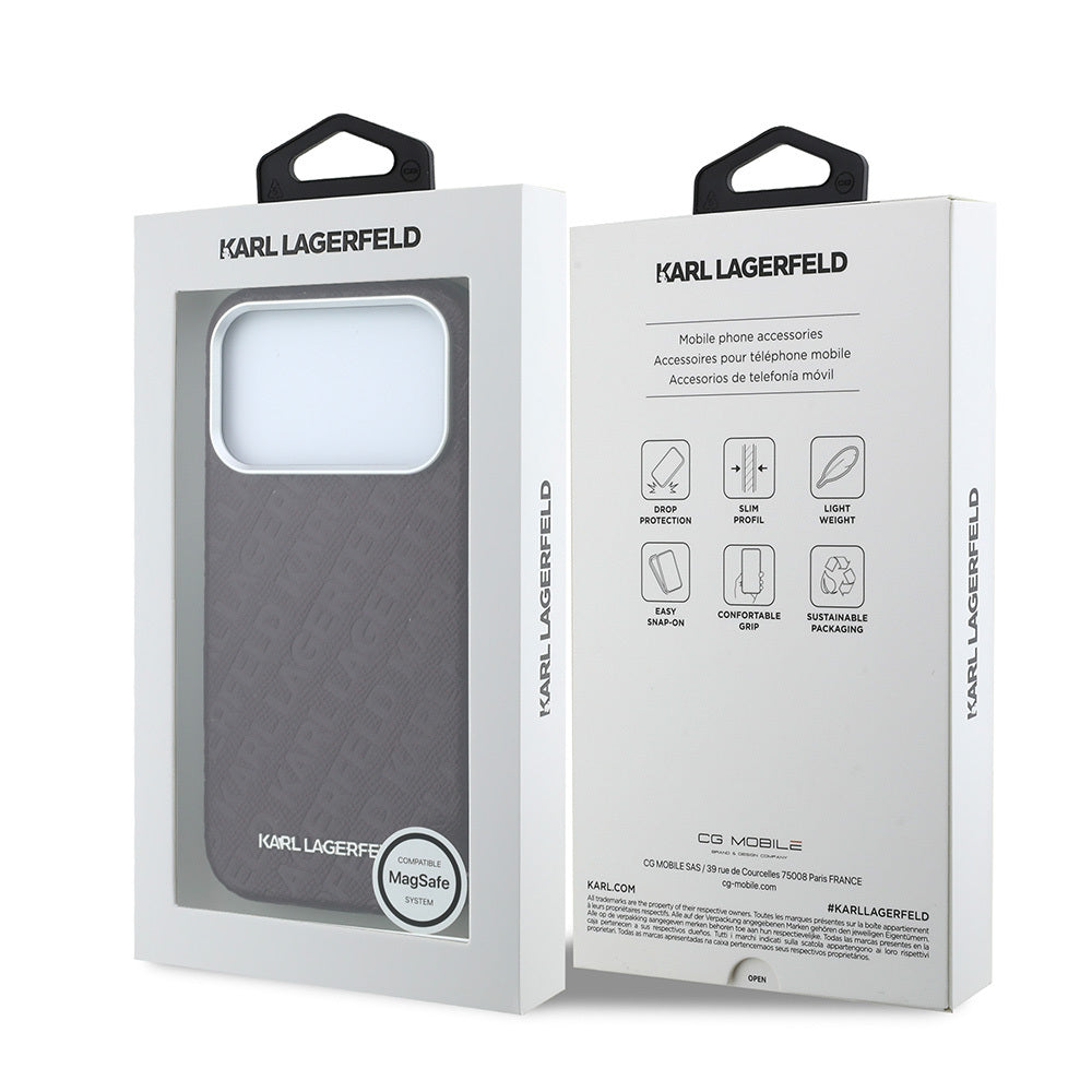 iPhone 18 Pro Kılıf Karl Lagerfeld Orijinal Lisanslı PU Deri Damgalı Metal Yazı Logolu Grained Kılıf