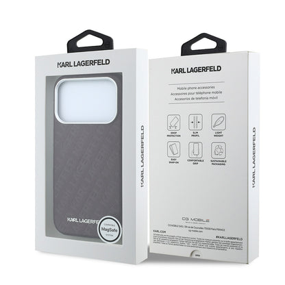 iPhone 18 Pro Kılıf Karl Lagerfeld Orijinal Lisanslı PU Deri Damgalı Metal Yazı Logolu Grained Kılıf