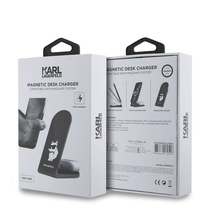 Karl Lagerfeld Orijinal Lisanslı Katlanabilir Baskılı İkonik Choupette Logolu Magnetik Kablosuz Şarj Standı