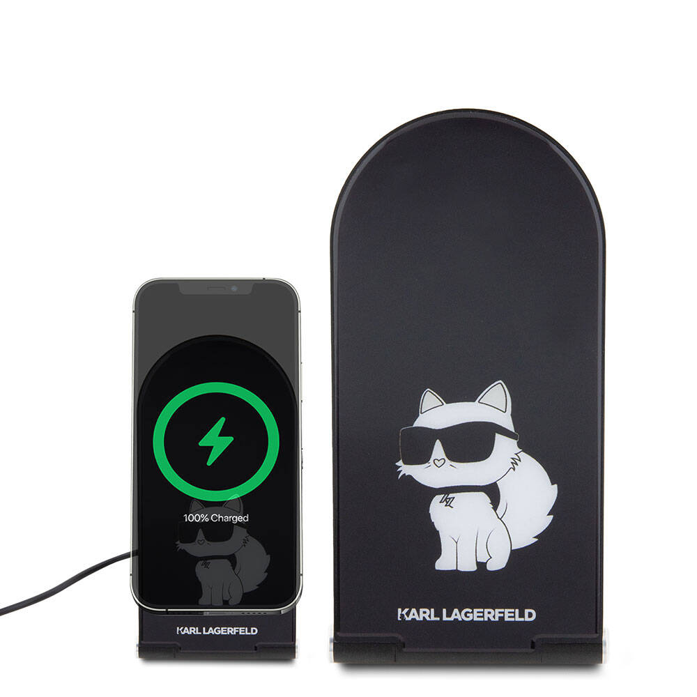 Karl Lagerfeld orijinal Lisanslı Katlanabilir Baskılı İkonik Choupette Logolu Magnetik Kablosuz Şarj Standı