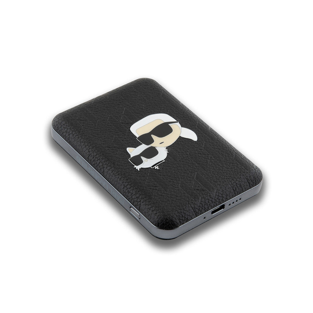 Karl Lagerfeld orijinal Lisanslı M-safe Şarj Özellikli Led Işık Göstergeli Metal Logolu PU Deri Powerbank 5000mAh