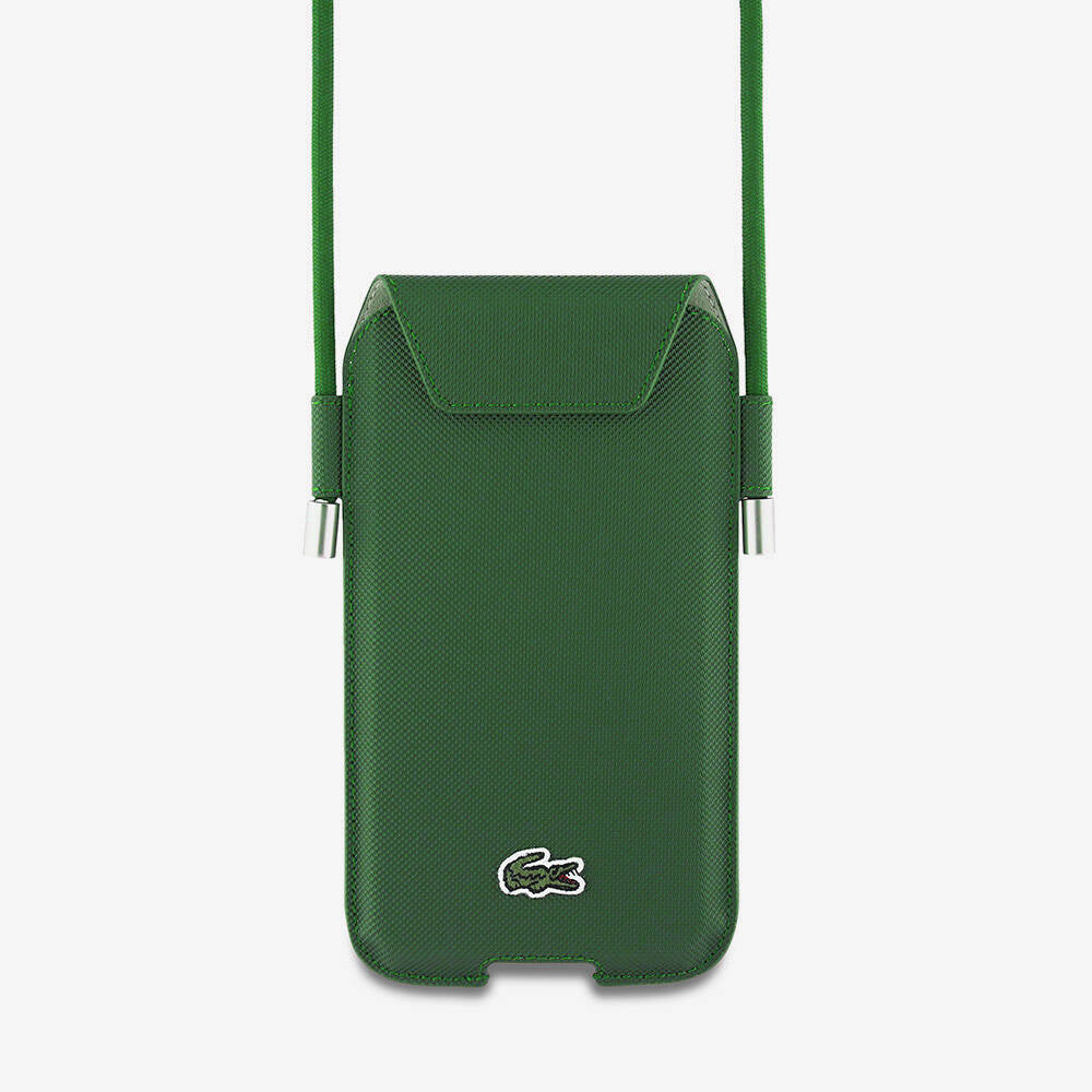 Lacoste Orijinal Lisanslı Çapraz Vücut Askılı PU Pike Desenli 6.7 inç'e Kadar Universal Kılıf
