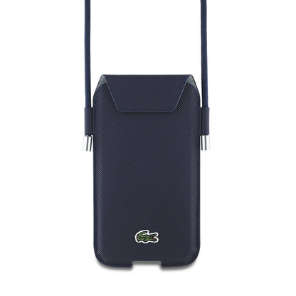 Lacoste Orijinal Lisanslı Çapraz Vücut Askılı PU Pike Desenli 6.7 inç'e Kadar Universal Kılıf